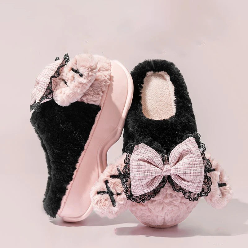Newest cat paw feet slippers woman fluffy closed heel home shoes for women winter warm slip on animal claw slipper furry loafer