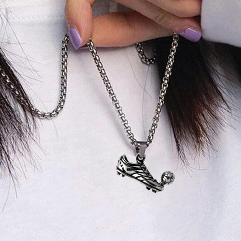 Football Shoe Pendant Necklace Male Vintage Silver Color Hip Hop Punk Sports Style Stainless Steel Chain Fashion Man Jewelry