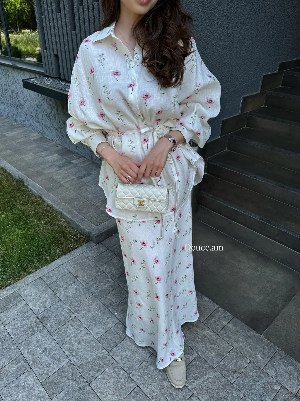 Women Two Piece Sets Skirt Set Floral Print Lantern Sleeve Turn Down Collar Shirt Long Skirts A Line Lace Up Y2k Elegant Work