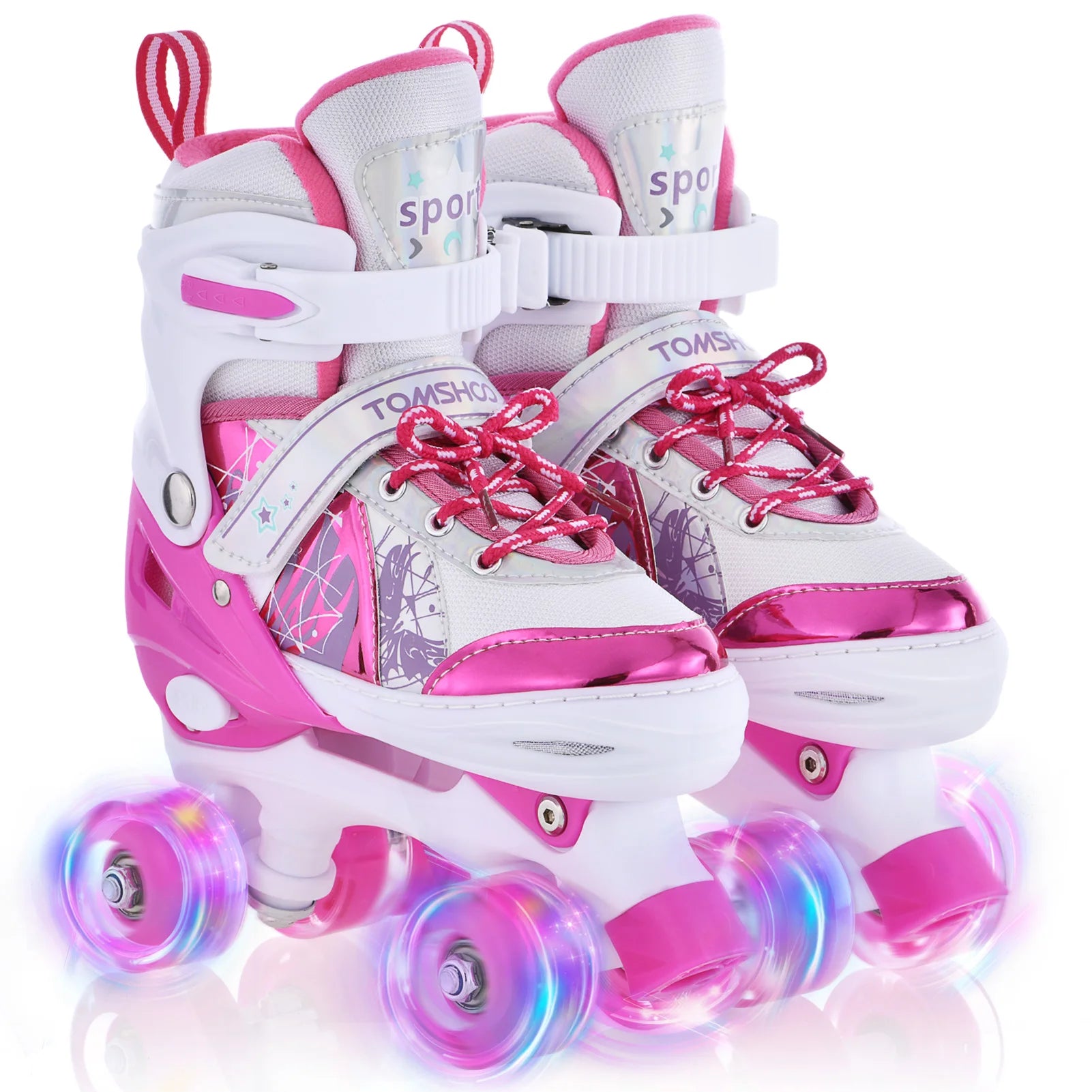 Boys Girls Kids Skates Children Roller Skates Skating Shoes PU Flashing 4 Wheels Roller Skates Sliding Adjustable Quad Sneakers