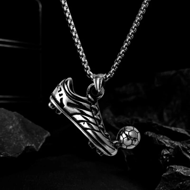 Football Shoe Pendant Necklace Male Vintage Silver Color Hip Hop Punk Sports Style Stainless Steel Chain Fashion Man Jewelry