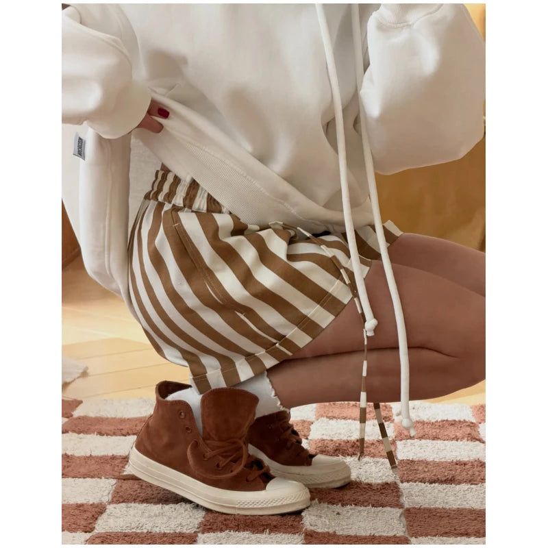 Red White Striped Balloon Pants Women's Elastic Waist Wide Leg Baggy Casual Trouser 2026 Summer New Streetwear Loose Fit Pants
