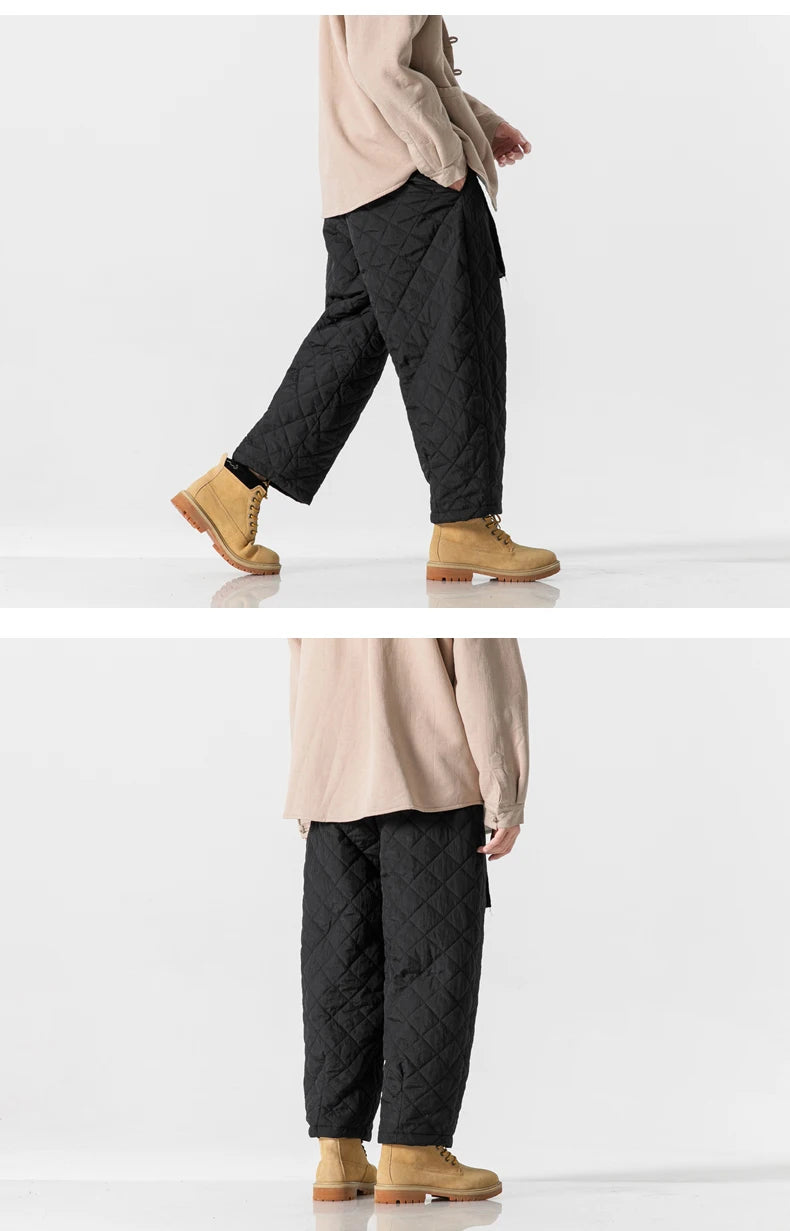 2024 Winter Thickened Cotton Padded Pants Men Casual Warm Trousers Ankle Length Pants Sportwear Solid Drawstring Sweatpants Man