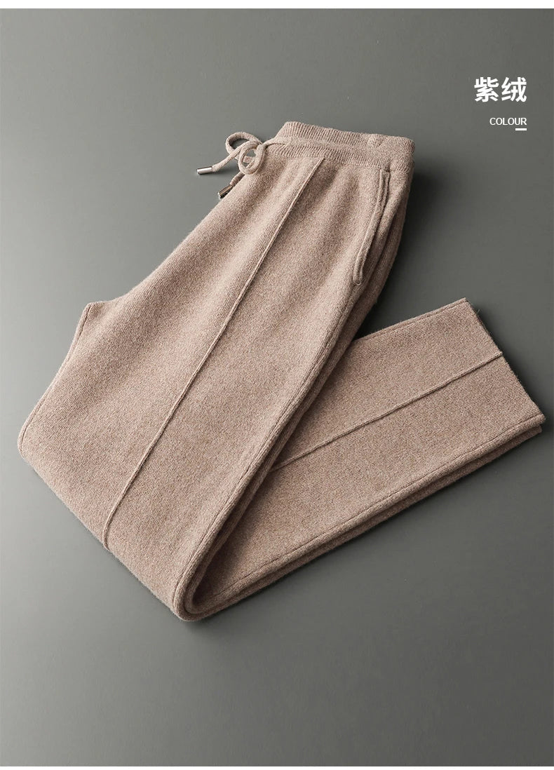 Autumn And Winter New Thick Leisure Cashmere Pants Men's Slim Knitted Pants 100% Pure Wool Pants To Keep Warm