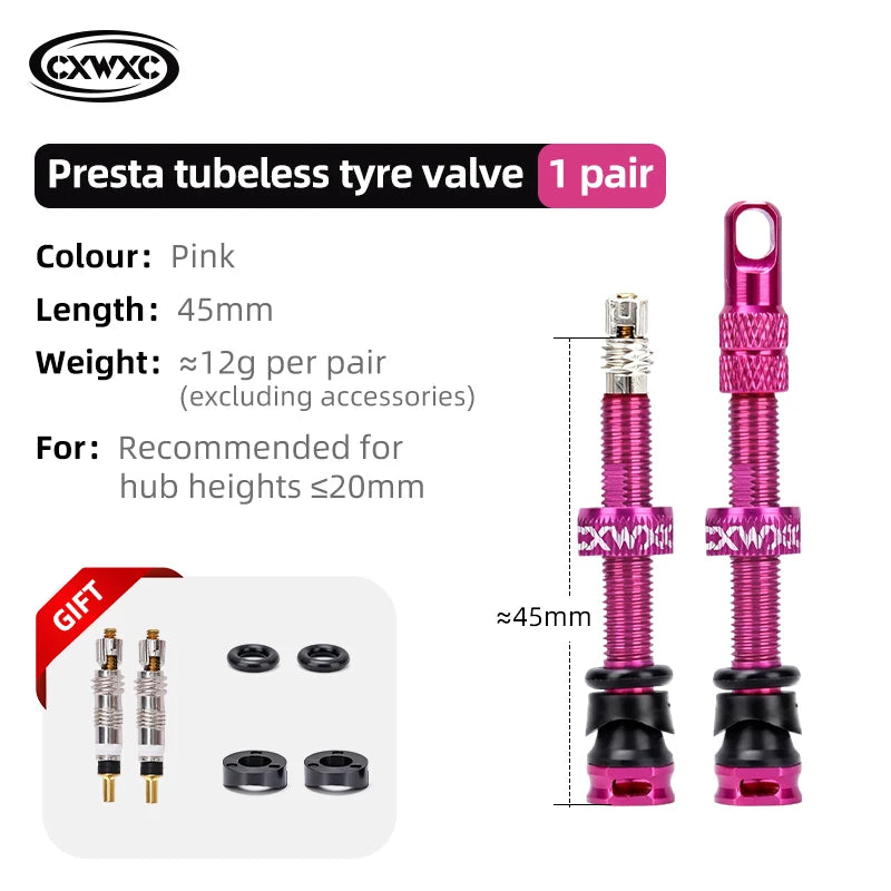 CXWXC 1Pair Bicycle Presta Valve 45/65/85mm Aluminum Alloy Valve For Tubeless Road/MTB/Gravel Bike Rim Valve Accessories