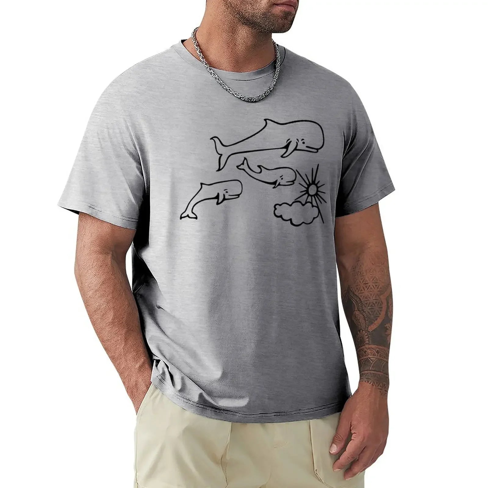 Whales and Sun Tattoo by Robe de Extremoduro T-Shirt vintage clothes plain customs design your own clothes for men heavyweight