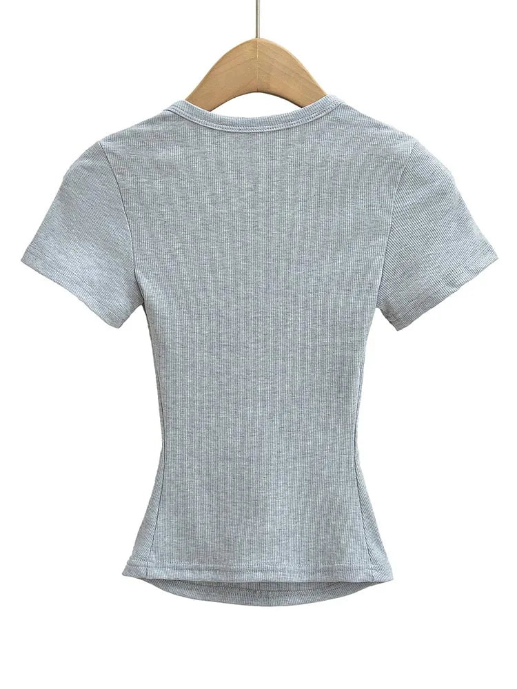 Square Collar High Stretch Summer Crop Tops Women Short Sleeve Tops Sexy Pullover Bottoming Blouses Slim T-shirt