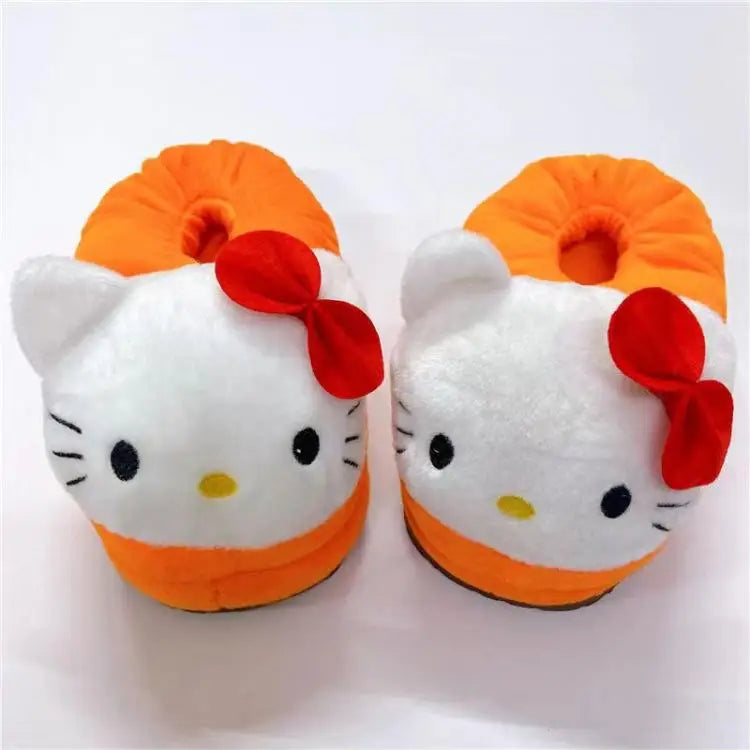 Y2K Hello Kitty Women Plush Cotton Shoes Big Head Slippers Sanrio Kawaii Anime Flat Shoes Winter Warm Thickened Cute Student