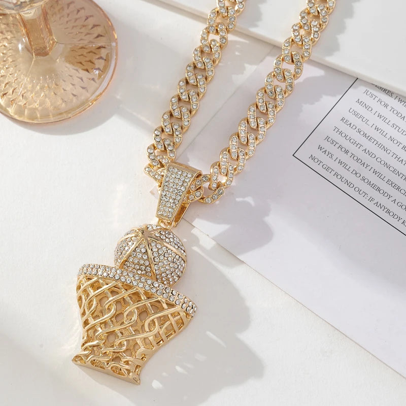 Hip Hop Rhinestone Number 23 Basketball Pendant Necklace Hiphop Iced Out Chain Sports Necklaces For Men and Women Jewelry Gift