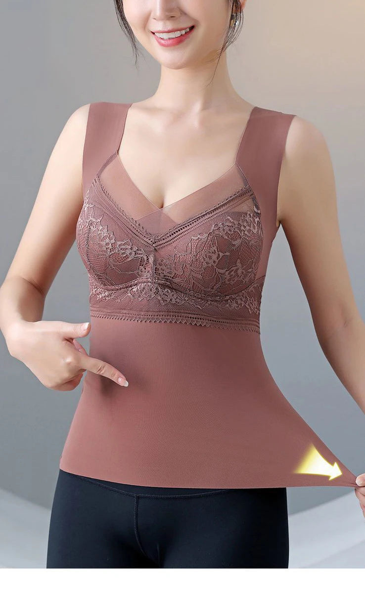 2pcs Woman Thermal Underwear Thermo Lingerie Winter Soft Warm Top Wear Thermo Vest  Undershirt Intimate Lace with Bra Padded
