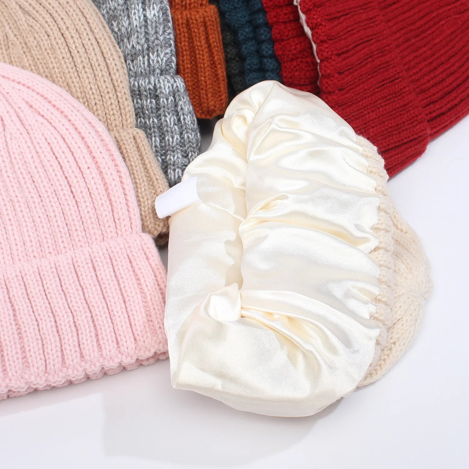 Winter Satin Lined Beanie Hats Women Men Unisex Thick Chunky Cap Striped Warm Soft High Quality casual Knitted Beanie Hat