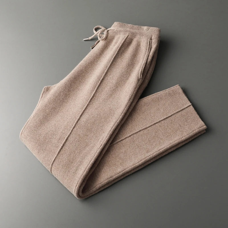 Autumn And Winter New Thick Leisure Cashmere Pants Men's Slim Knitted Pants 100% Pure Wool Pants To Keep Warm