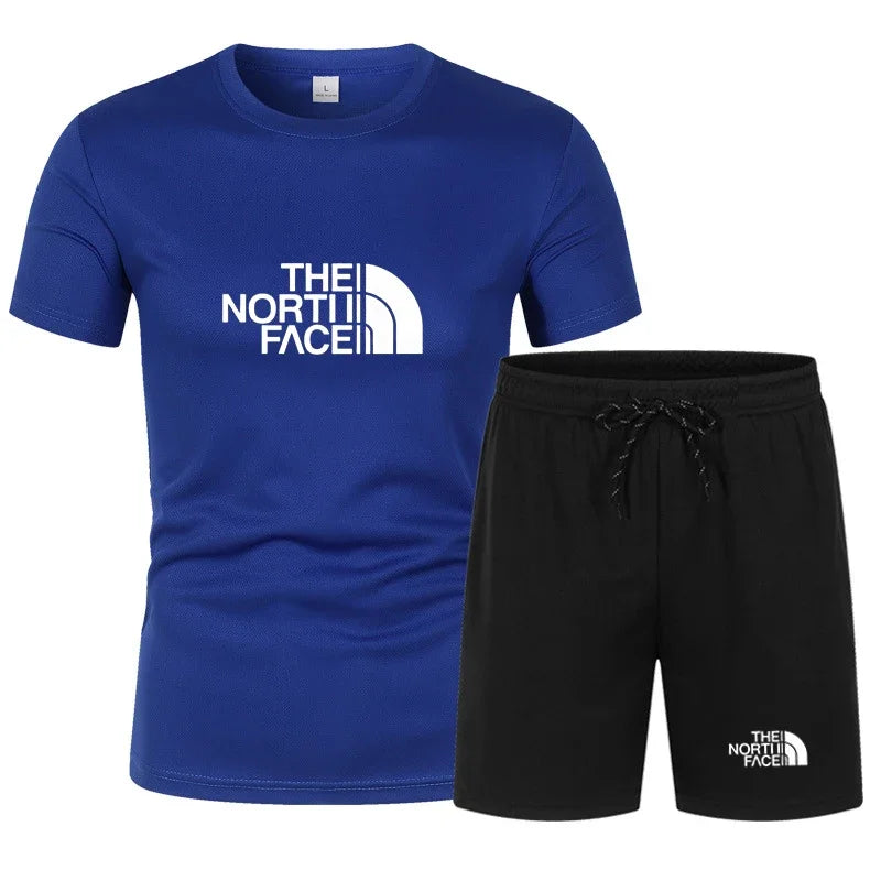 The new slim-fit men's mesh sports outfit includes a T-shirt and trousers, a two-piece set. It is a fashionable sports outfit in