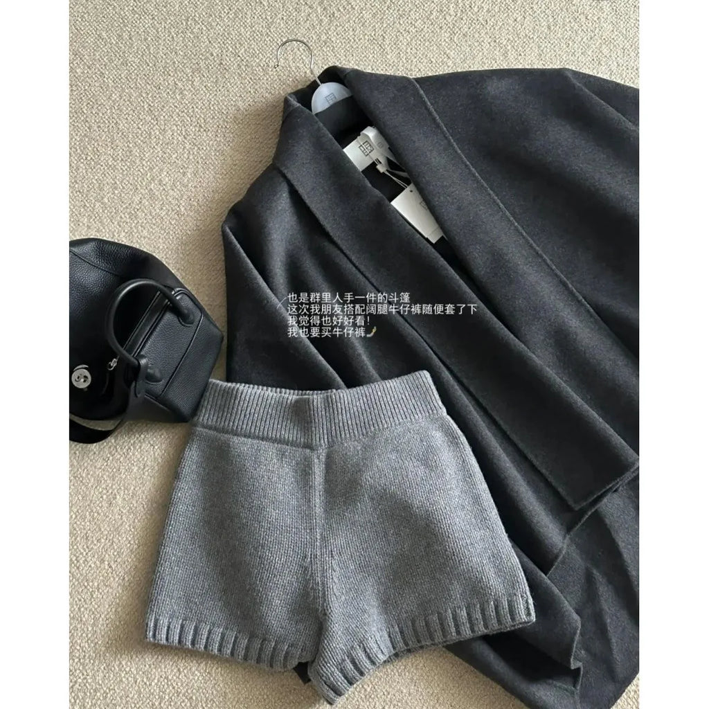 High-Waisted Elastic Knit Shorts Women's Anti-Exposure Outerwear Warm Pants Base Layer Thermal Pants Harajuku Vintage Y2K Shorts