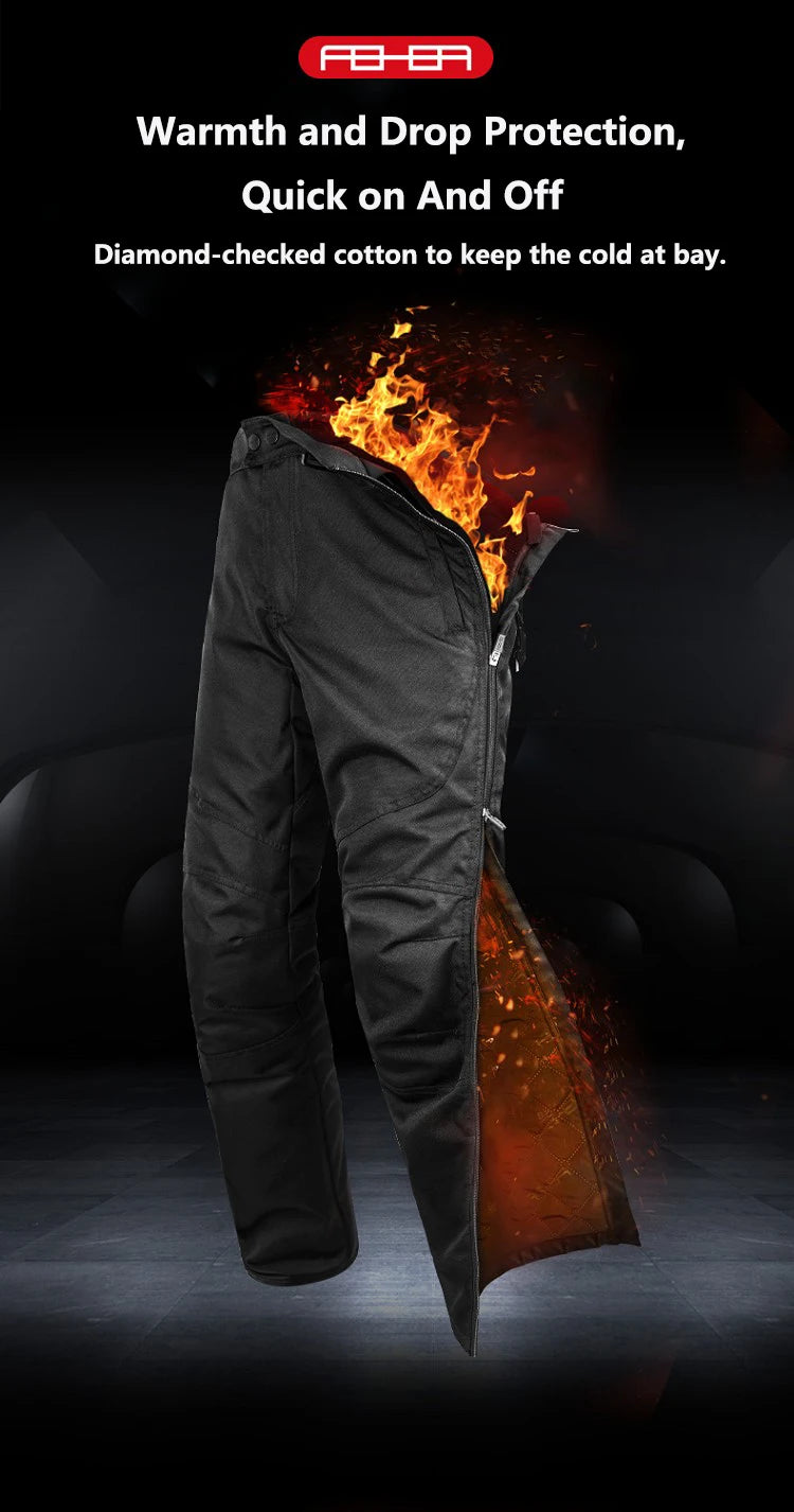 FEHER Motorcycle Pants Winter Waterproof Quick-release Thermal Motorbike Trousers Unisex Built-in Removable CE Protective Gear