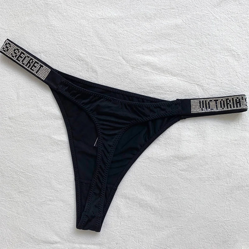 2025 New Sexy Pink Brand Lingerie Female Intimate Underwear Rise Women Panties Bra Rhinestone Letter Comfort Brief