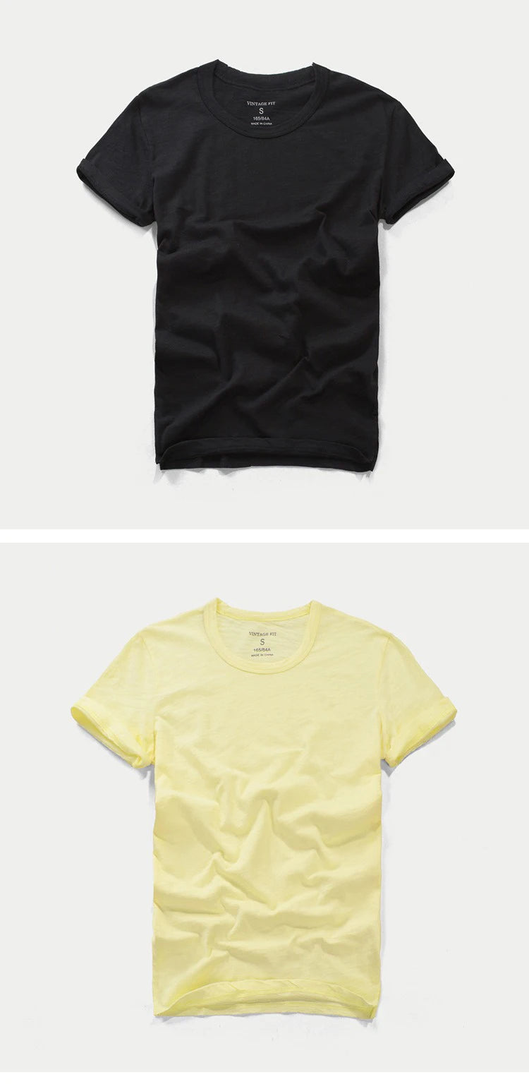 3018 Summer Fashion Short Sleeve Thin T-shirt Solid Color Simple Classic Soft Cozy Round Neck Slub Cotton Men's Casual Tops Tees