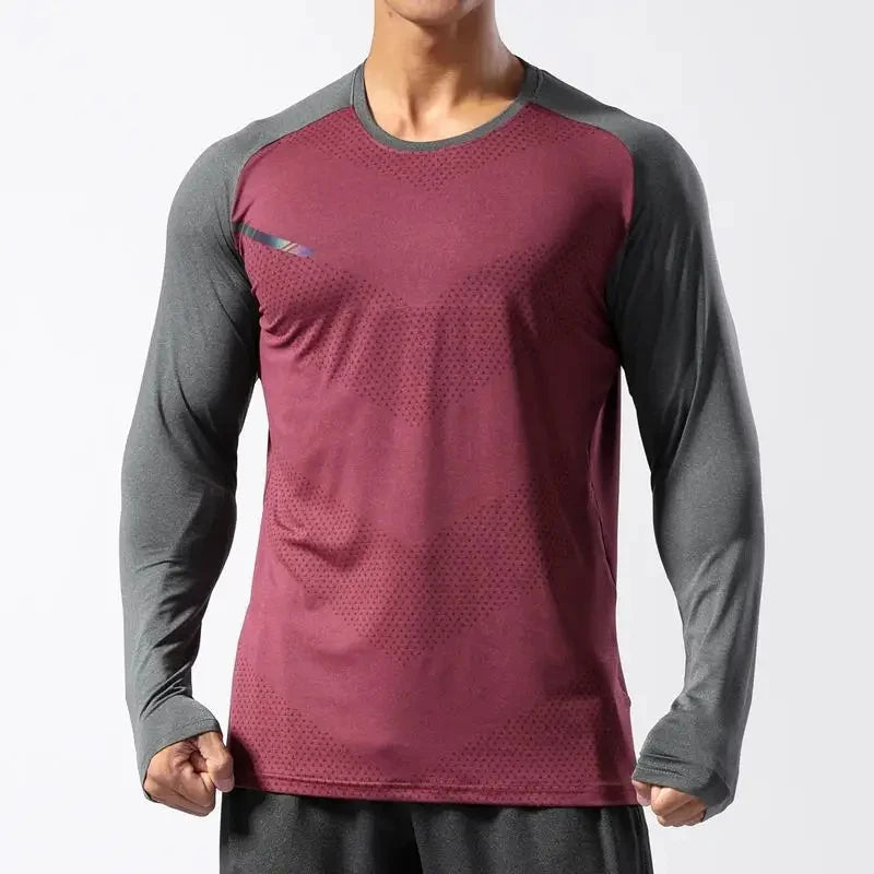 Simple Contrast Color Sports T Shirt For Men Fashion Fitness 3D Printed Long Sleeve Sportswear T-shirt Loose Breathable Gym Tees