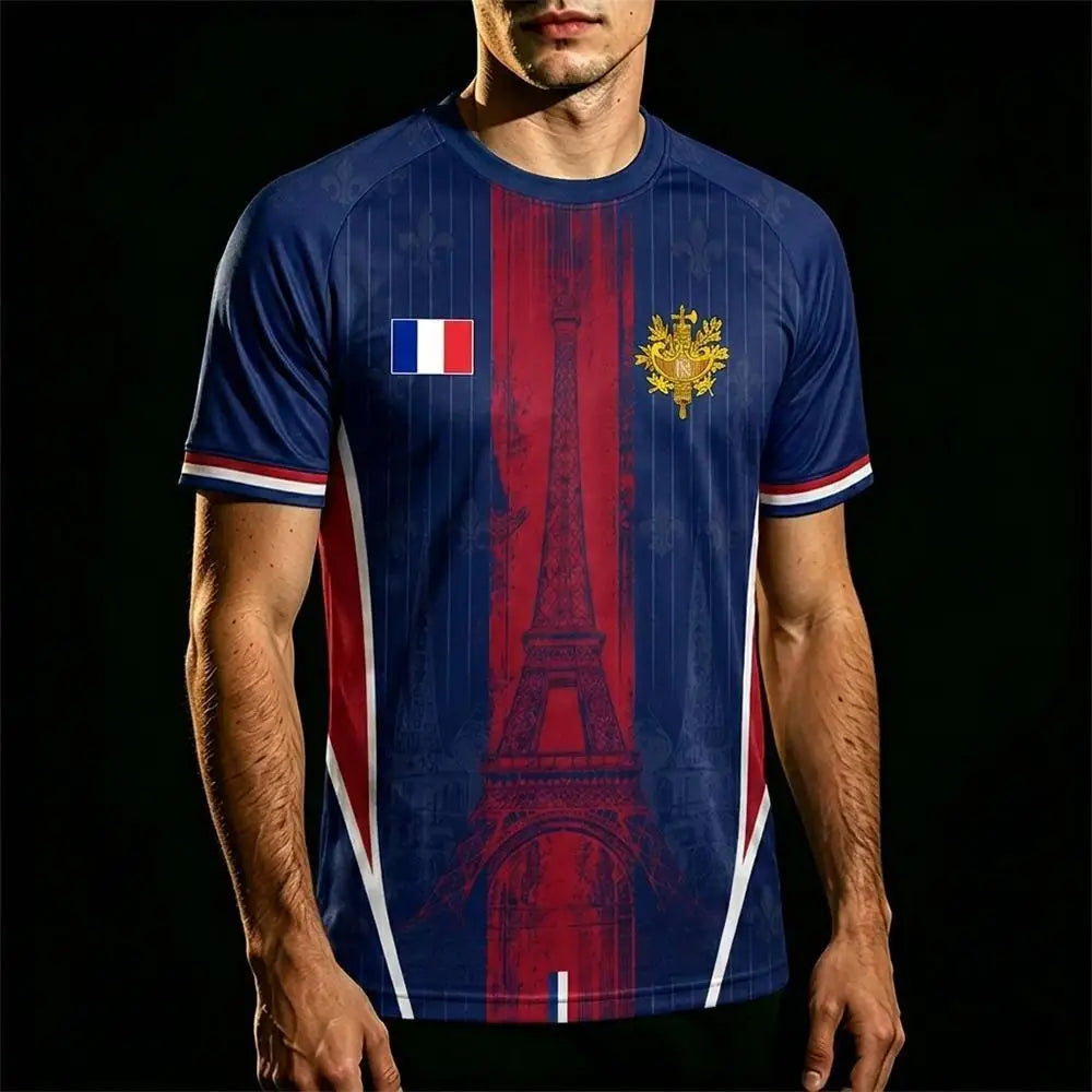 New France Flag Printed T-shirt Men Breathable And Quick-drying Soccer Jersey Unisex Casual Sports Training Short-sleeved Top
