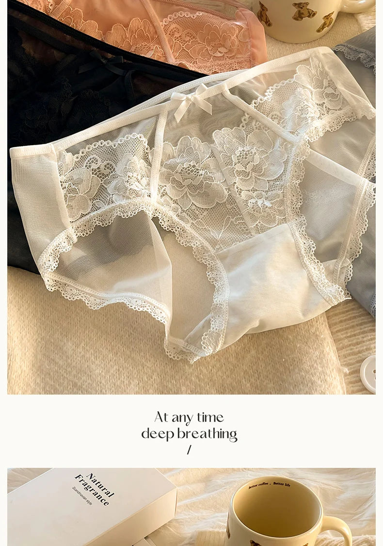 1Pcs Women's Underwear Panty black Sexy Lace Panties Girl Hollow Comfort Briefs Mid Waist Seamless Underpants Female Lingerie