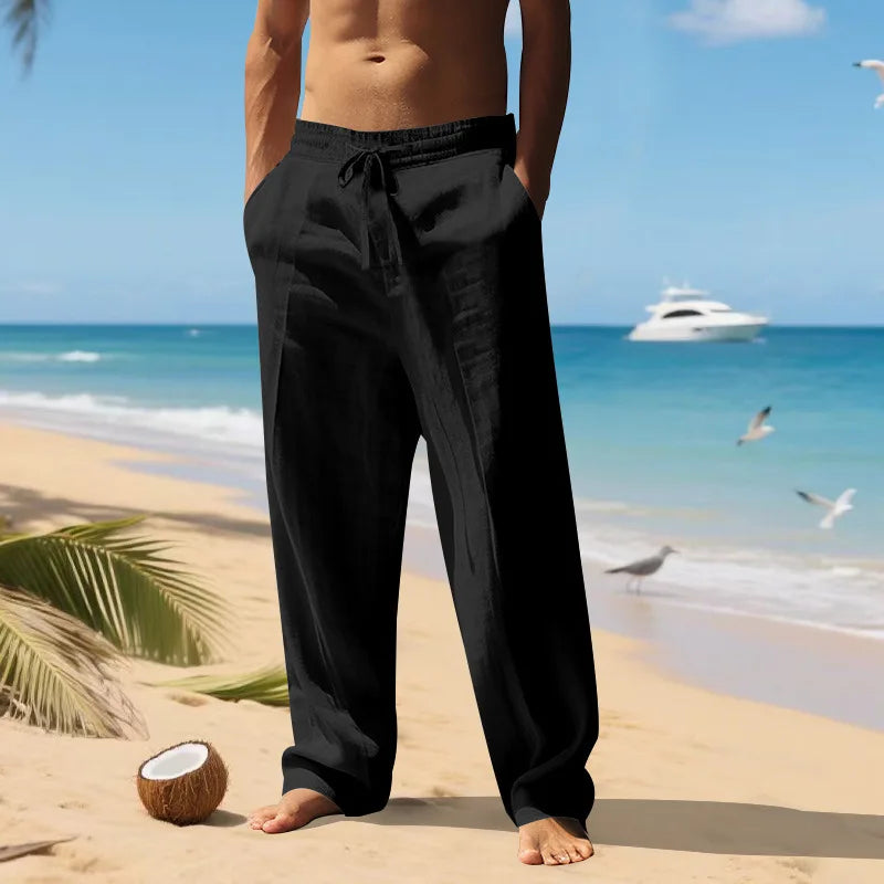 Men's Linen Long-Sleeved Shirt And Pants Set Breathable Outdoor Leisure Hiking Beach Sports Clothing for Spring Summer Autumn