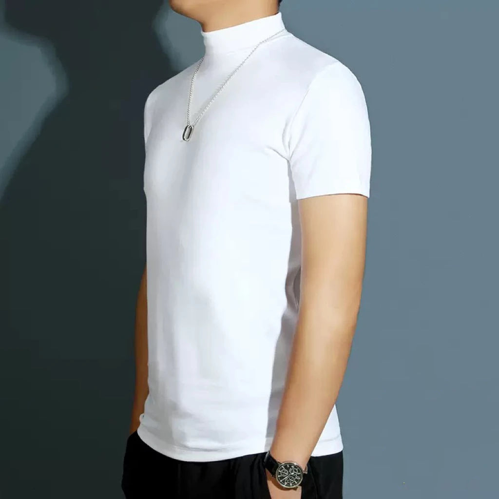 1pcs Thin New Men Half High Collar T shirts Short-sleeve Tee Fitness Joggers Bodybuilding Quick Dry tshirt Male Gym Clothes Tops
