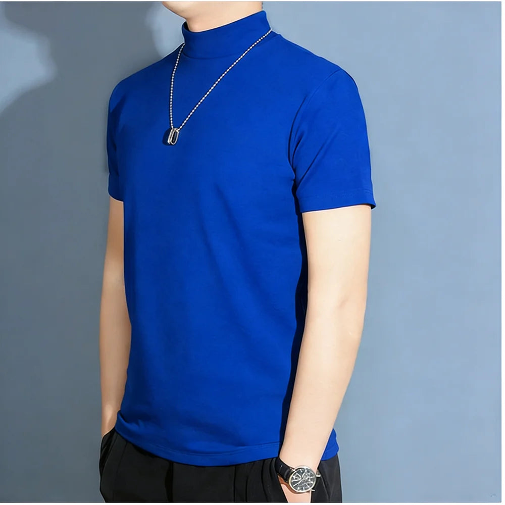 1pcs Thin New Men Half High Collar T shirts Short-sleeve Tee Fitness Joggers Bodybuilding Quick Dry tshirt Male Gym Clothes Tops