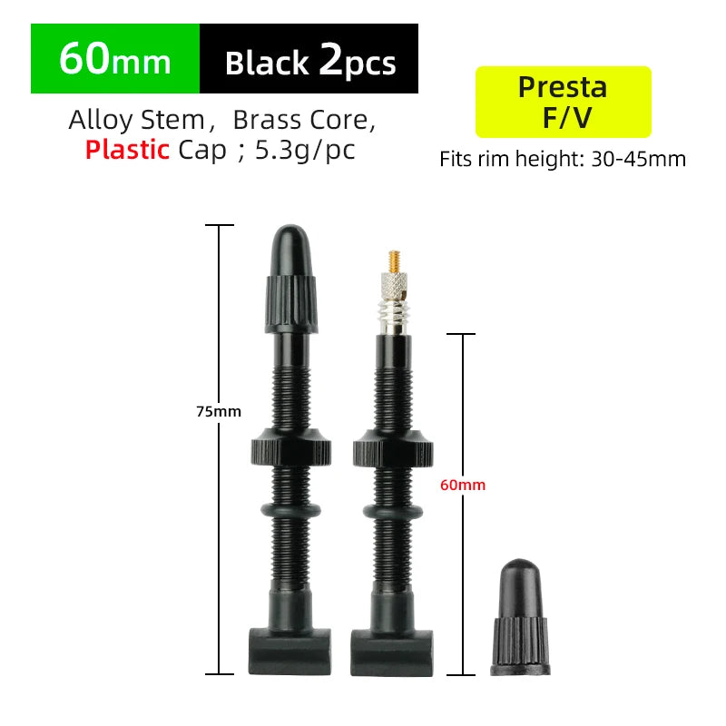 Presta Nozzles W/ Uni-body Rectangle Base for Bicycle Tubeless Rim F/V Valve Nipples MTB Road Bicycle Carbon Wheelset Tire Part