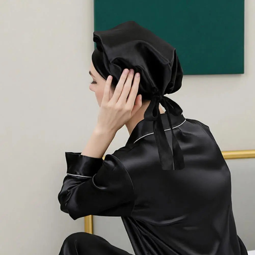 Women Sleeping Hair Bonnet with Tie Band Night Sleep Cap Adjustable Silk Satin Bonnet Wrap for Braids Long Curly Hair