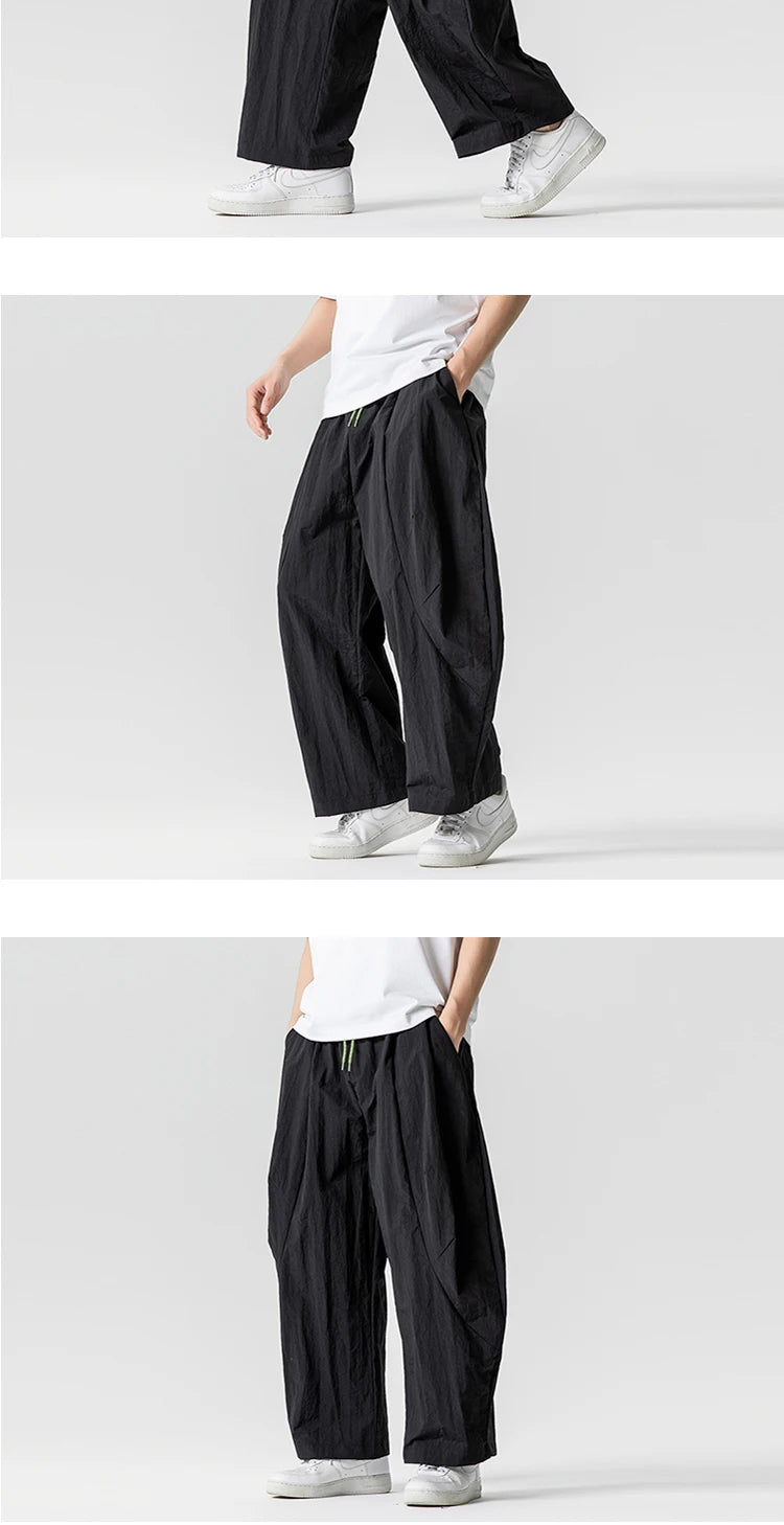 Wide Leg Pants Men and Women summer Light Thin Solid Straight Casual trousers Elastic Waist Harun Pant Loose Oversize Streetwear