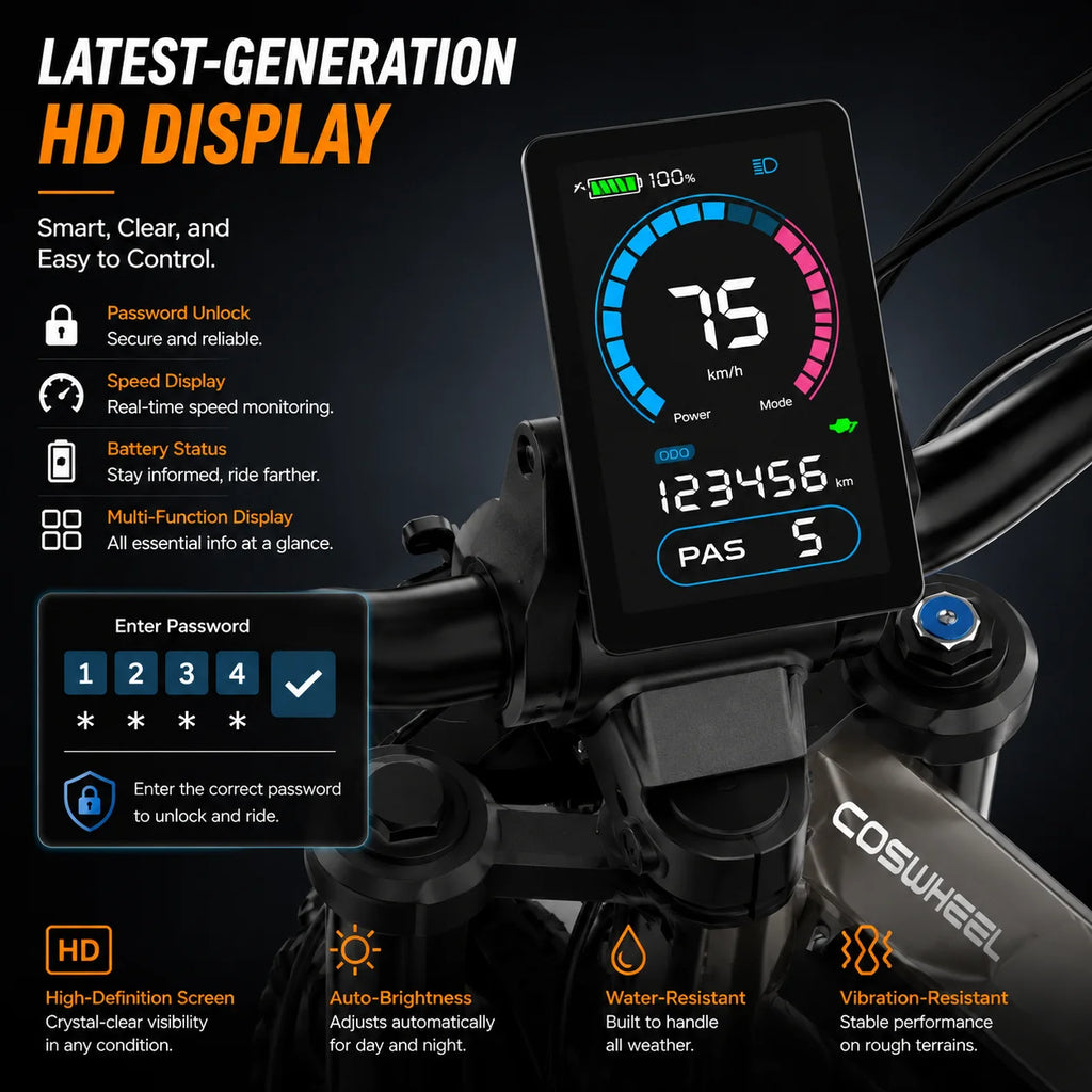 Electric Bike 72V 40AH Battery Ebike New 9000W Peak Electric Bicycle Off-road E Bike Adult Max96km/h Mountain Electric Dirt Bike