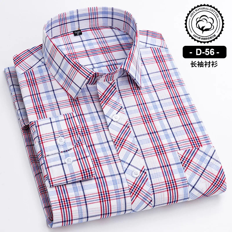 New Cotton Plaid Casual Shirts For Men Long Sleeve Fashion Print Checked Regular Fit Mens Plaid Shirts Dress Daily Clothing Soft