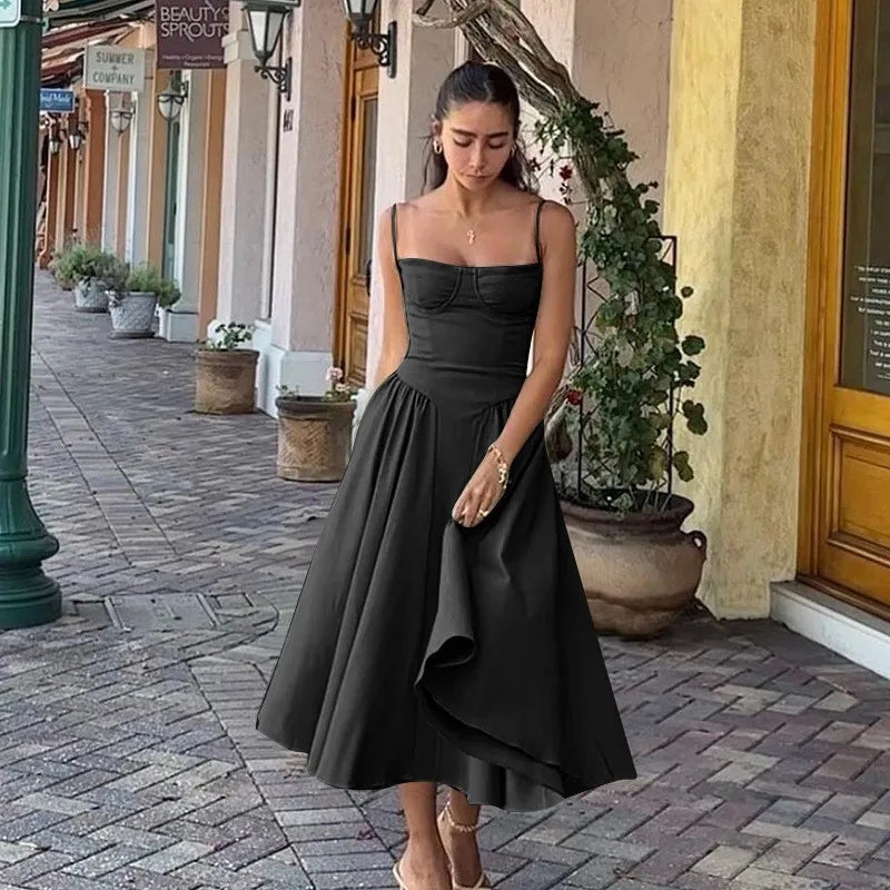 Summer Sexy Tube Top Waisted Camisole Dress Women Elegant Sleeveless Backless Pleated Female Party Evening Dresses