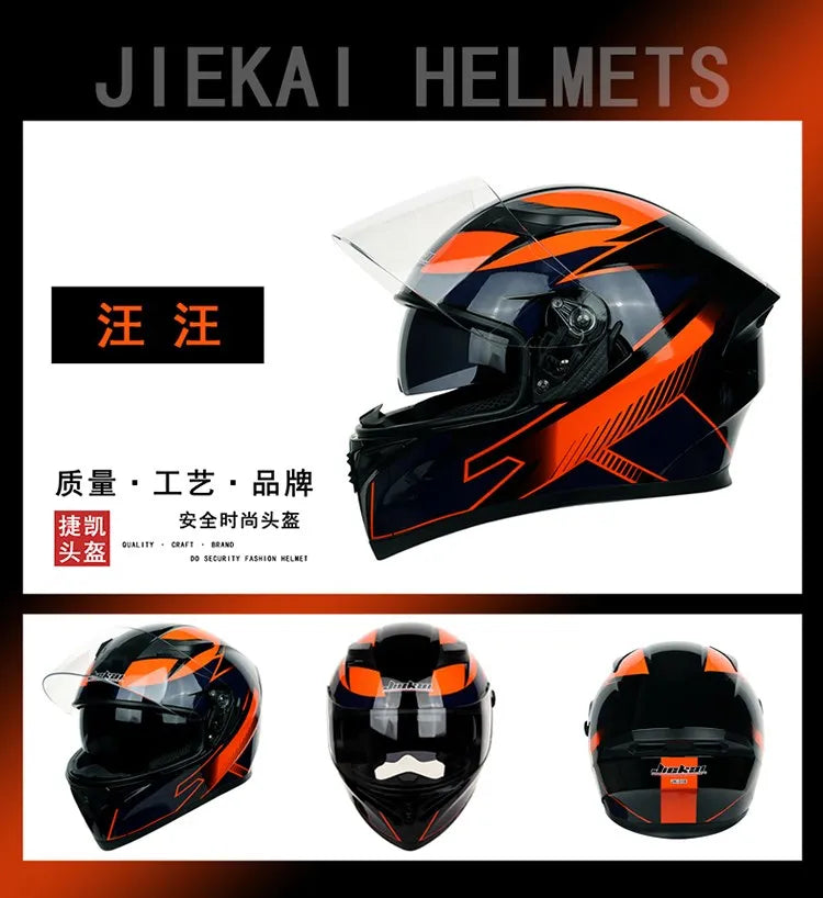 JIEKAI DOT Certified Full Face Motorcycle Helmet Racing Dual Lens Helmet