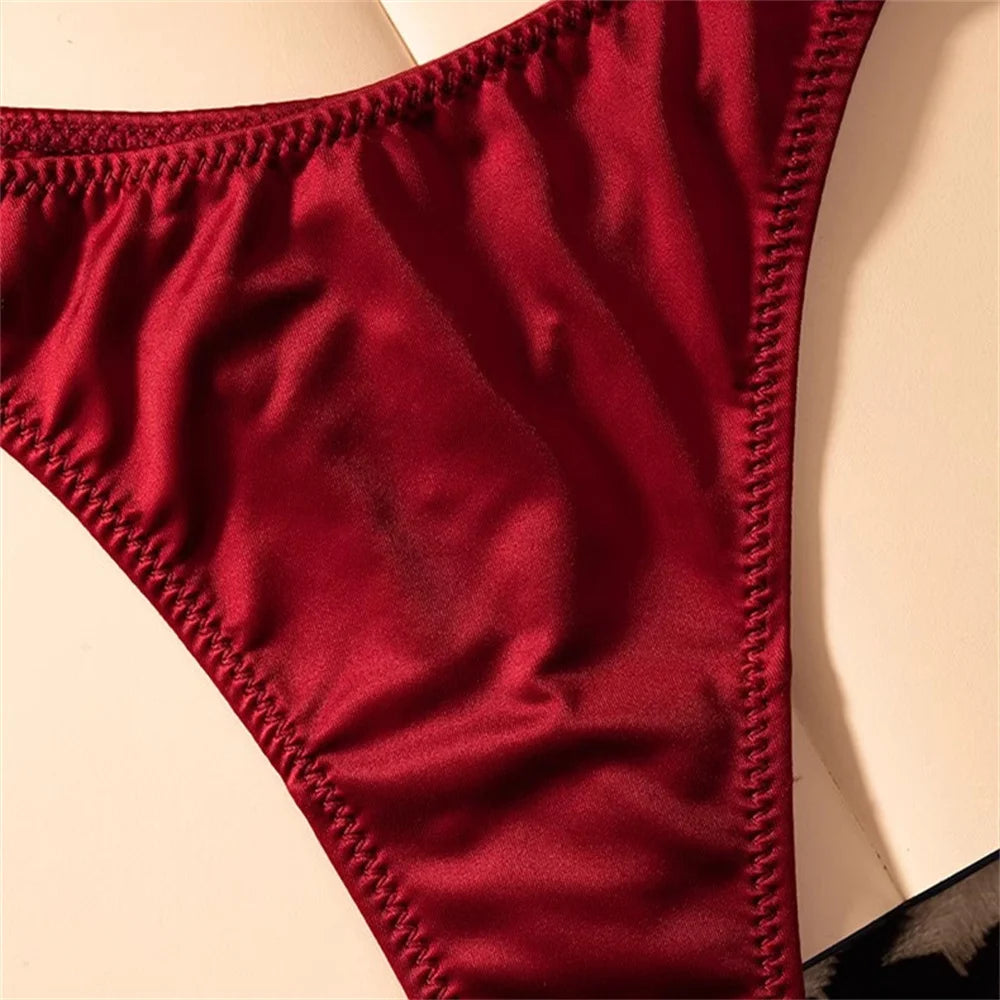 Wine Red/Leopard Sexy Shinning Rhinestone Thong Women's Seamless Underwear Sexy Sports Ladies Plus-size T-back Panties