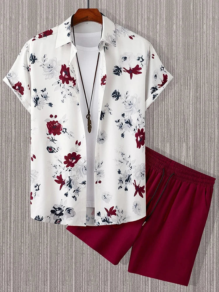 Hawaiian Men's Short Sleeve Shirt And Beach Shorts Set Beach Party Men's Shorts Summer Vacation Fashion Men's Casual Shirt