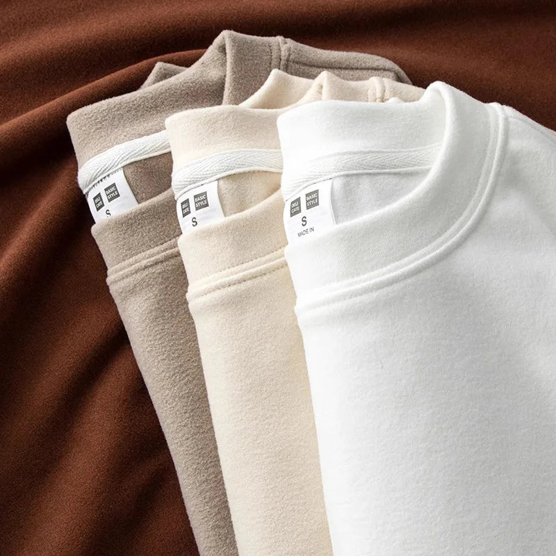 Autumn Winter Thick Fleece T-Shirt Men Half High-Collar T Shirt Long Sleeve Casual Tops Thermal Shirts Undershirt Man Clothing