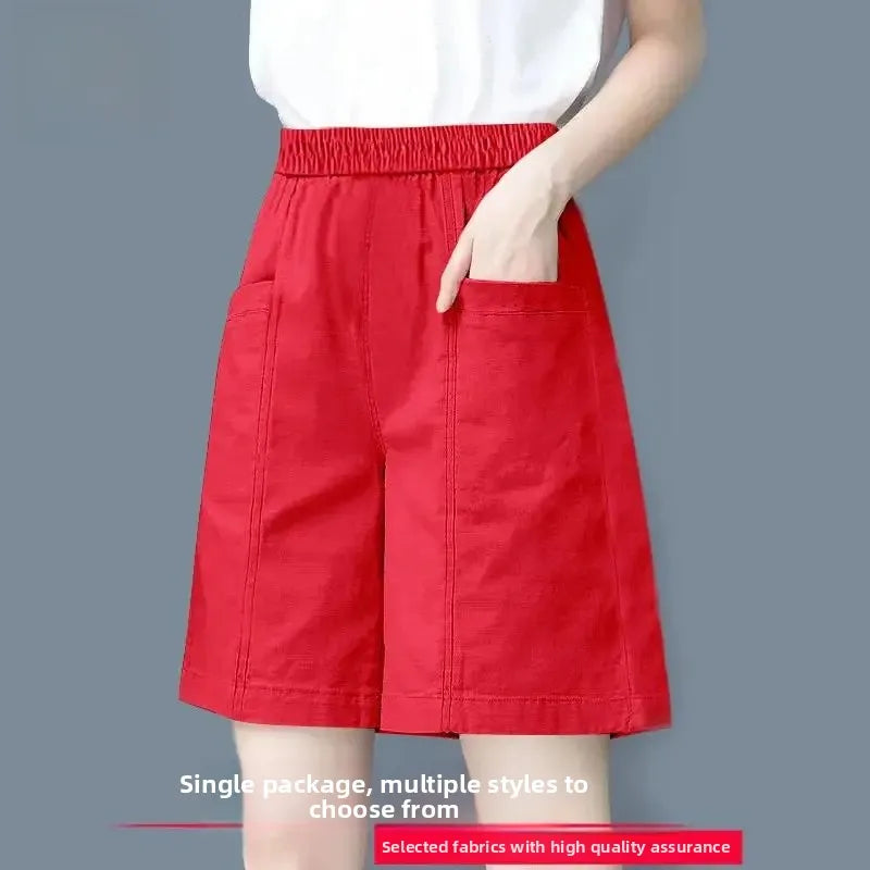 Summer Casual Loose High Waist Slimming Cotton Wide Leg Five-Quarter Length Women's Shorts Versatile Workwear Style Shorts