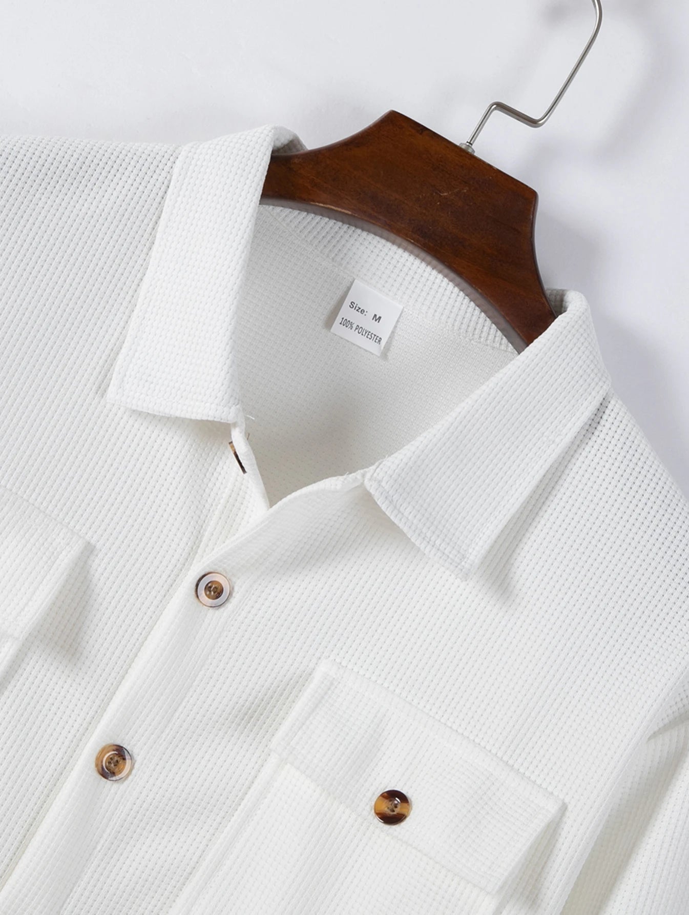 Men's Waffle Knit Button Down Shirt - Casual Long Sleeve Turn Down Collar Chest Pocket Work Shirt