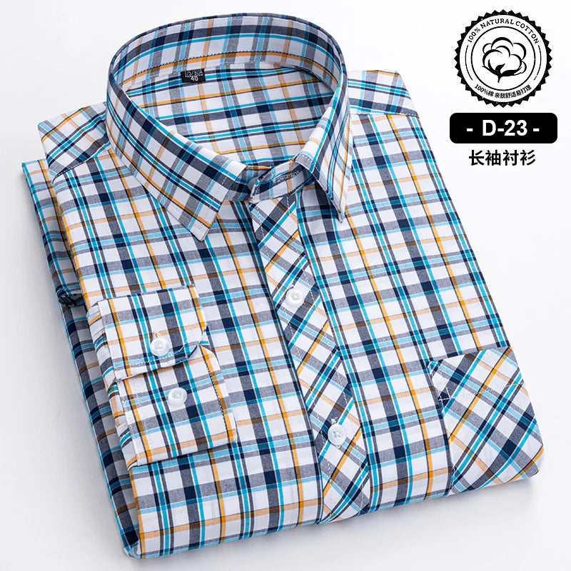 New Cotton Plaid Casual Shirts For Men Long Sleeve Fashion Print Checked Regular Fit Mens Plaid Shirts Dress Daily Clothing Soft