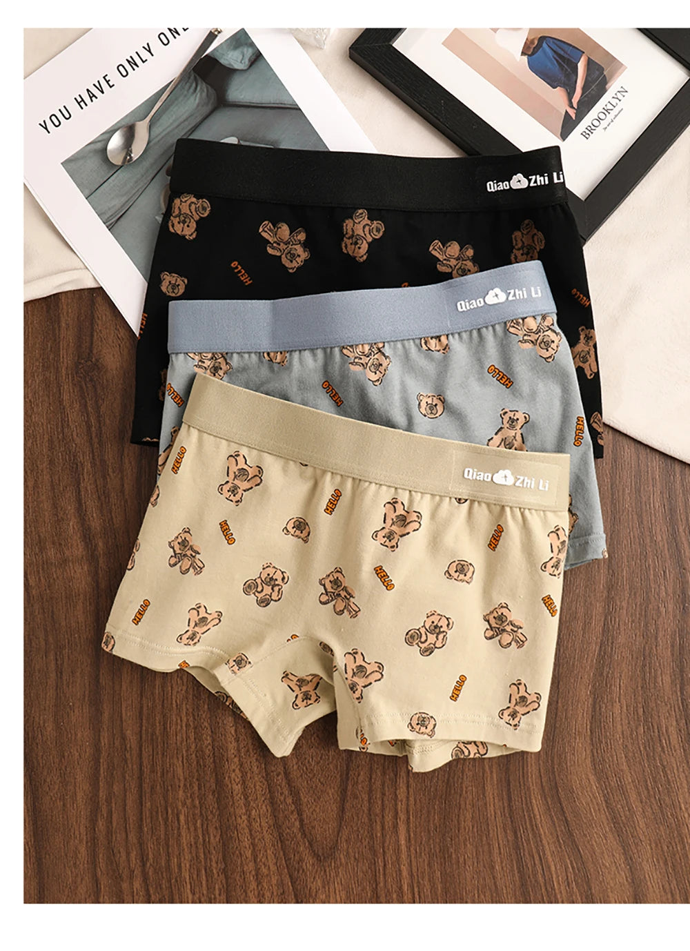 3PCS/Pack Autumn Winter Cotton Cute Bear Print Women's Panties Antibacterial Breathable Crotch Underwear Comfortable Soft Linger