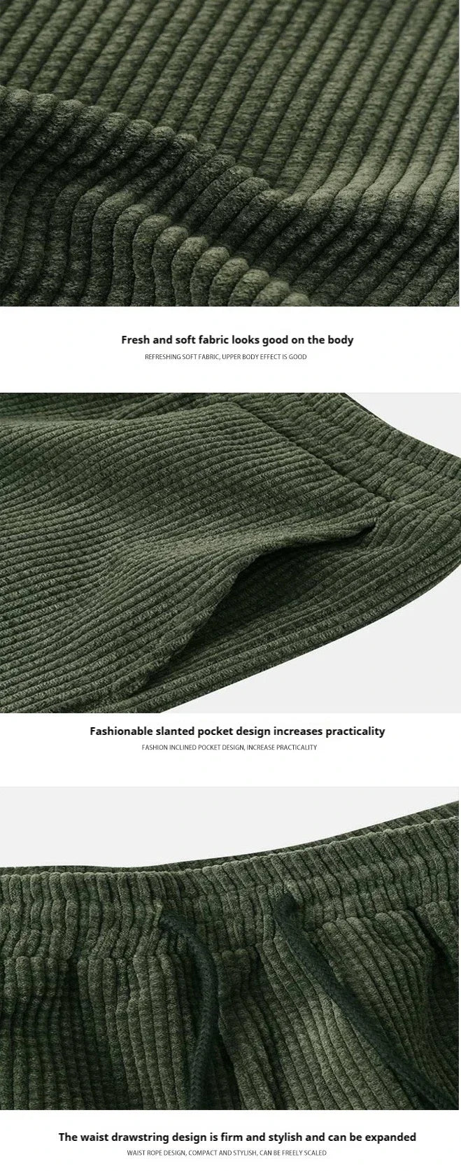 2025 New Men's Summer Corduroy Shirt and Shorts Set Solid Color Casual Wear Summer Street Wear Two-piece Suit