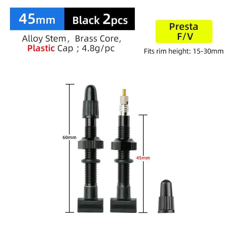 Presta Nozzles W/ Uni-body Rectangle Base for Bicycle Tubeless Rim F/V Valve Nipples MTB Road Bicycle Carbon Wheelset Tire Part