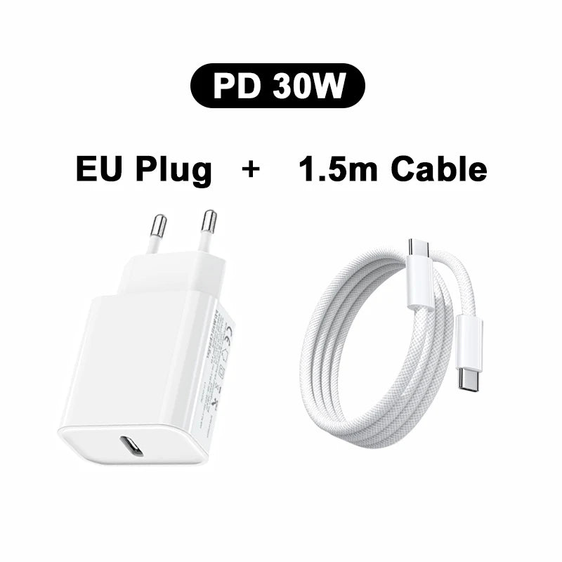 PD 30W Fast Charger Power Adapter For iPhone 17 Pro Max USB Type C To C Fast Charging Cable For iPhone Air 16e 15 Quick Charging