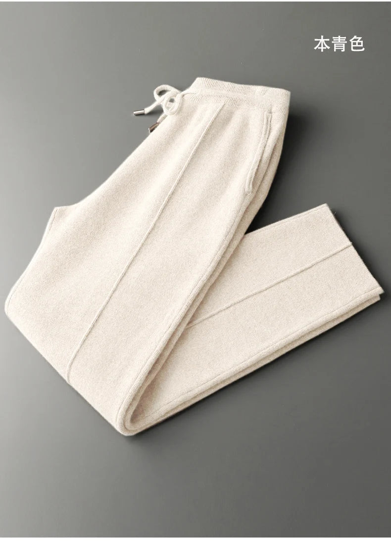 Autumn And Winter New Thick Leisure Cashmere Pants Men's Slim Knitted Pants 100% Pure Wool Pants To Keep Warm