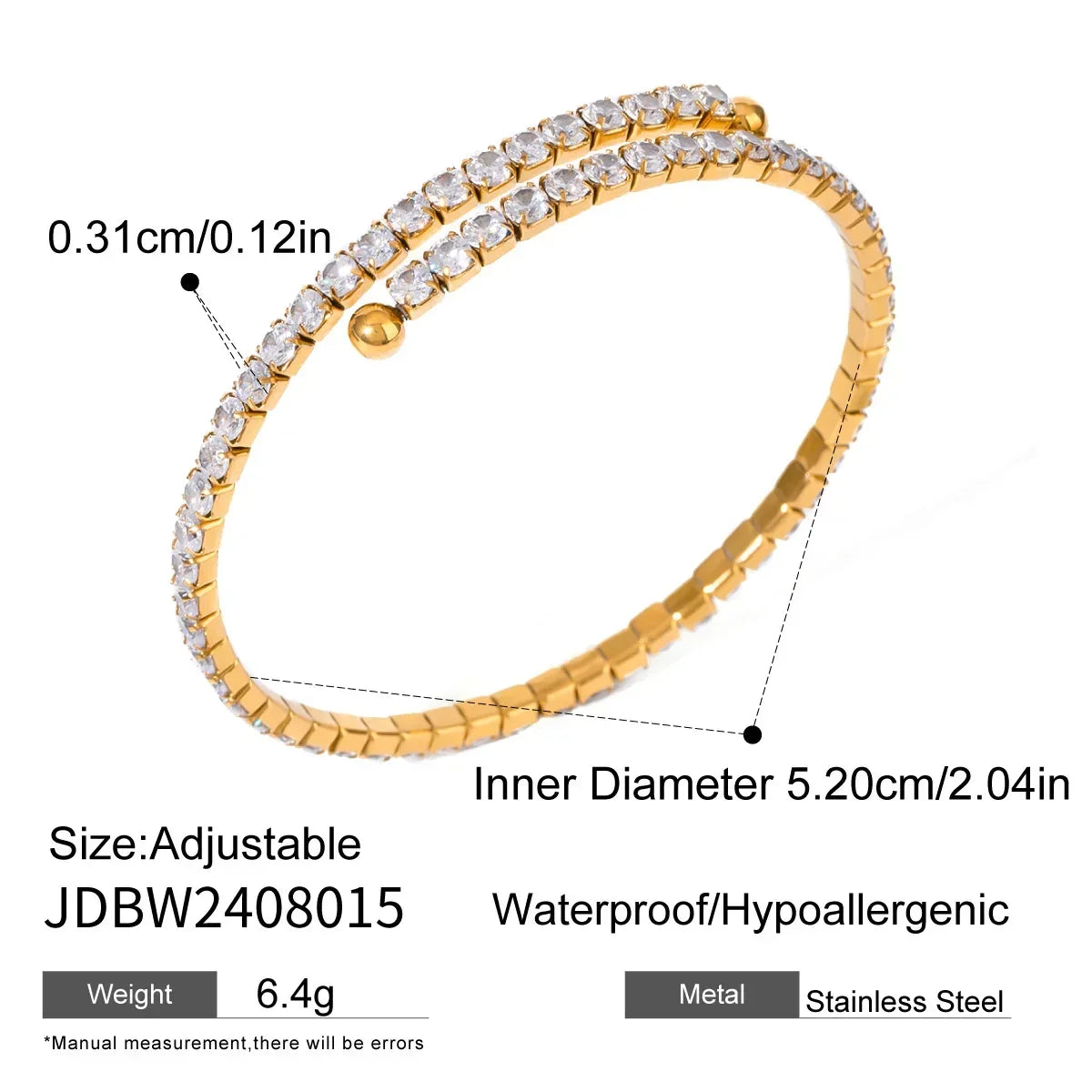 Stainless Steel Full Zirconia Bracelet, 18K Gold Plated Titanium Steel Bangle, Sparkling Luxury Fashion Jewelry for Women