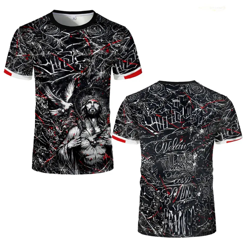 New Brazil Themed T-shirt Men's Brazilian Style Jesus Graphic Sports Jersey Unisex Street Trendy Breathable Short Sleeve Tees