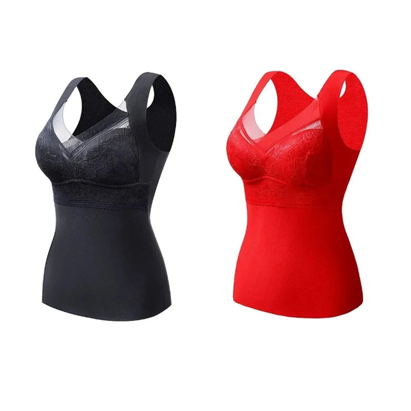 2pcs Woman Thermal Underwear Thermo Lingerie Winter Soft Warm Top Wear Thermo Vest  Undershirt Intimate Lace with Bra Padded