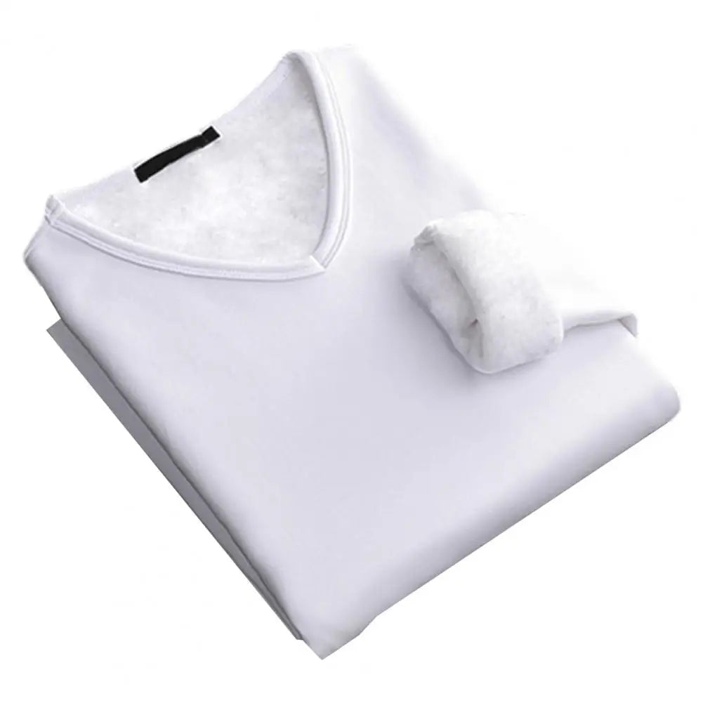 Winter Men Top V Neck Velvet Lined Warm T-shirt Long Sleeve Soft Pullover Casual Men Base Top Plus Size Men Bottoming T-shirt