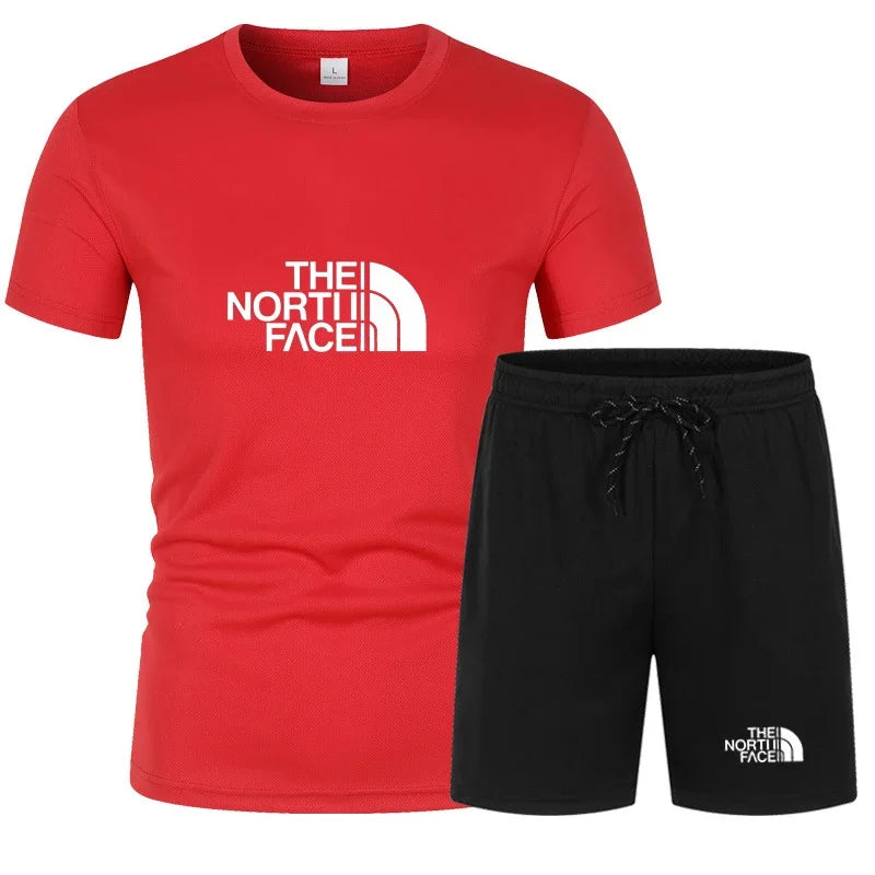 The new slim-fit men's mesh sports outfit includes a T-shirt and trousers, a two-piece set. It is a fashionable sports outfit in